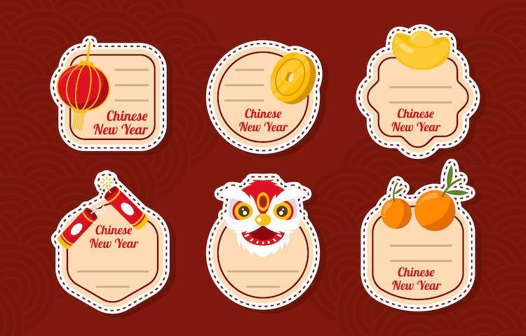 Simple Flat Chinese New Year Festivity Sticker Collection vector