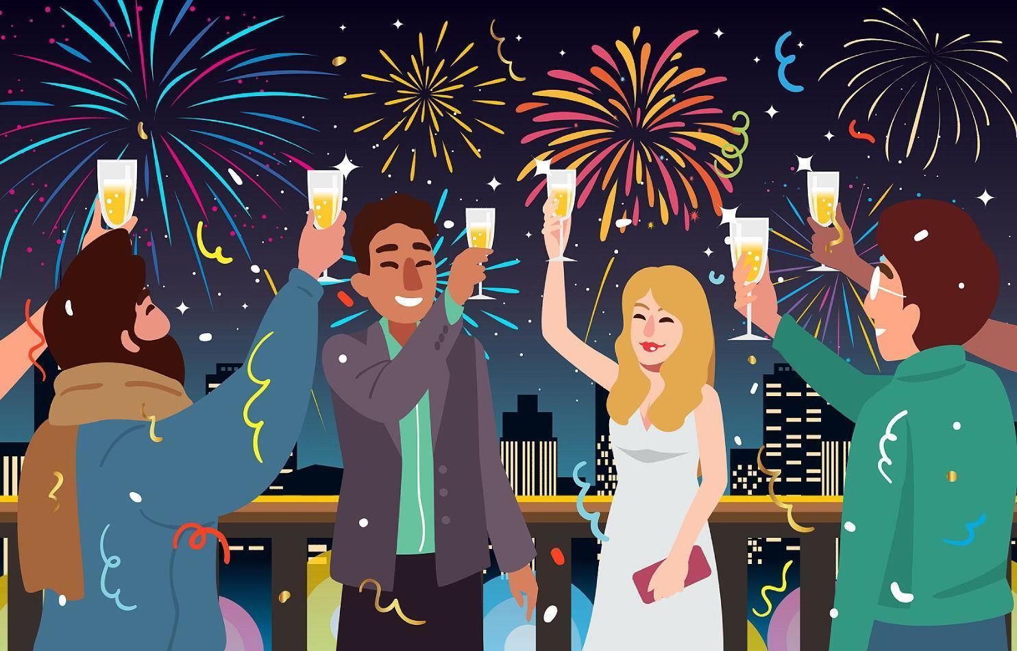 People Celebrating a Festivity Party Event at Outdoor Roof Illustration vector