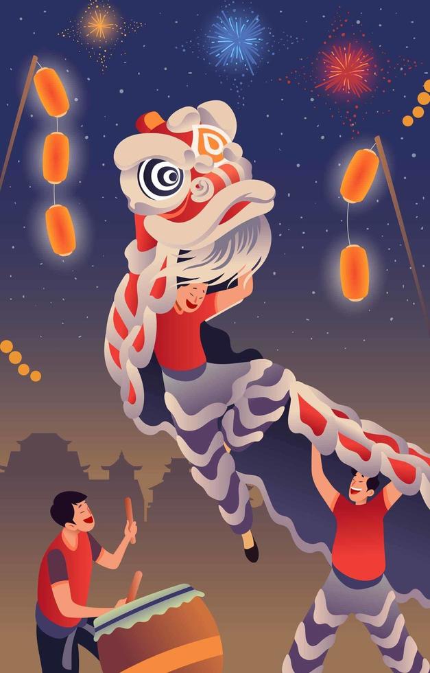 celebración del año nuevo chino con danza del león vector