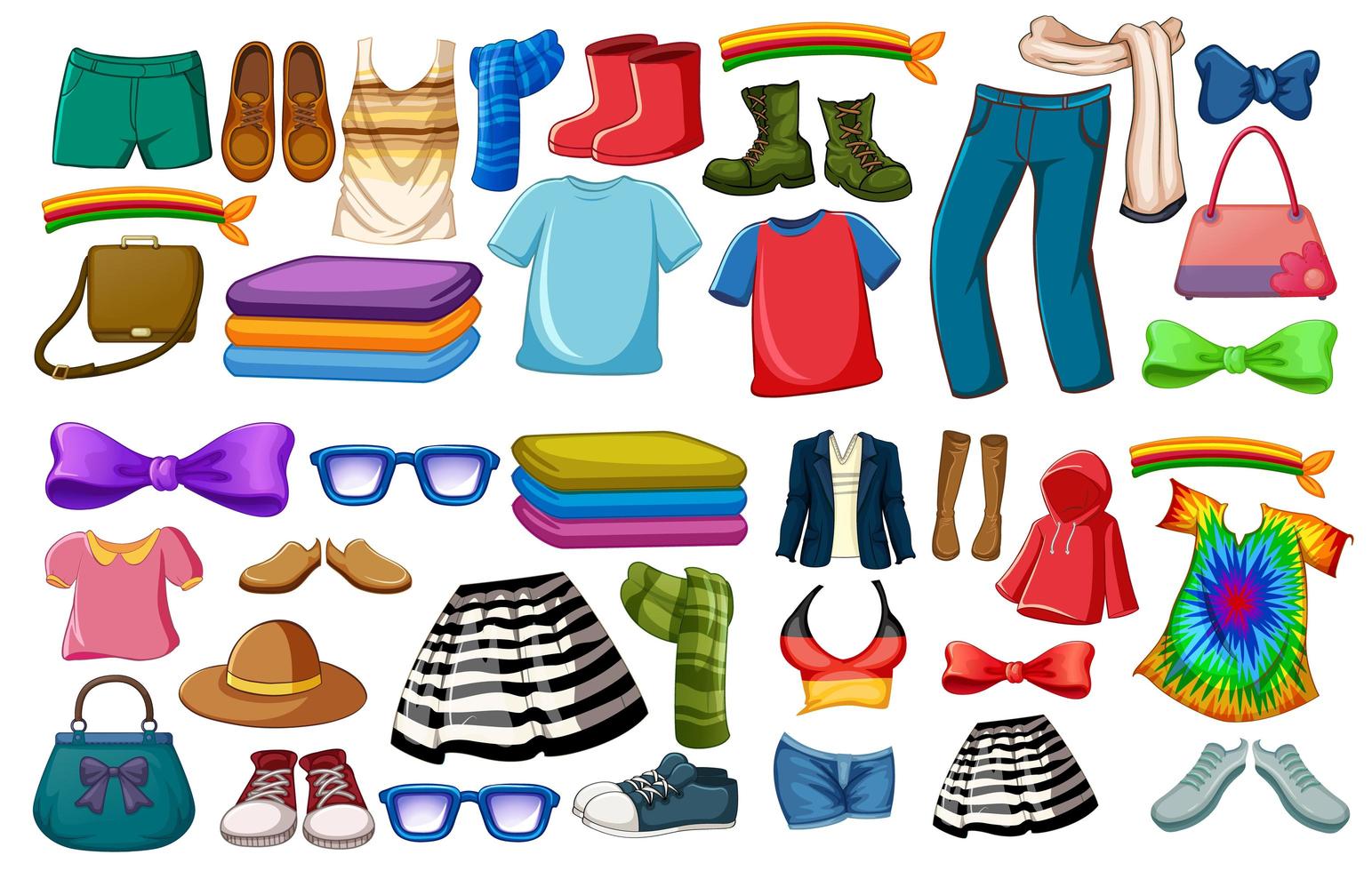 conjunto de trajes y accesorios de moda. vector
