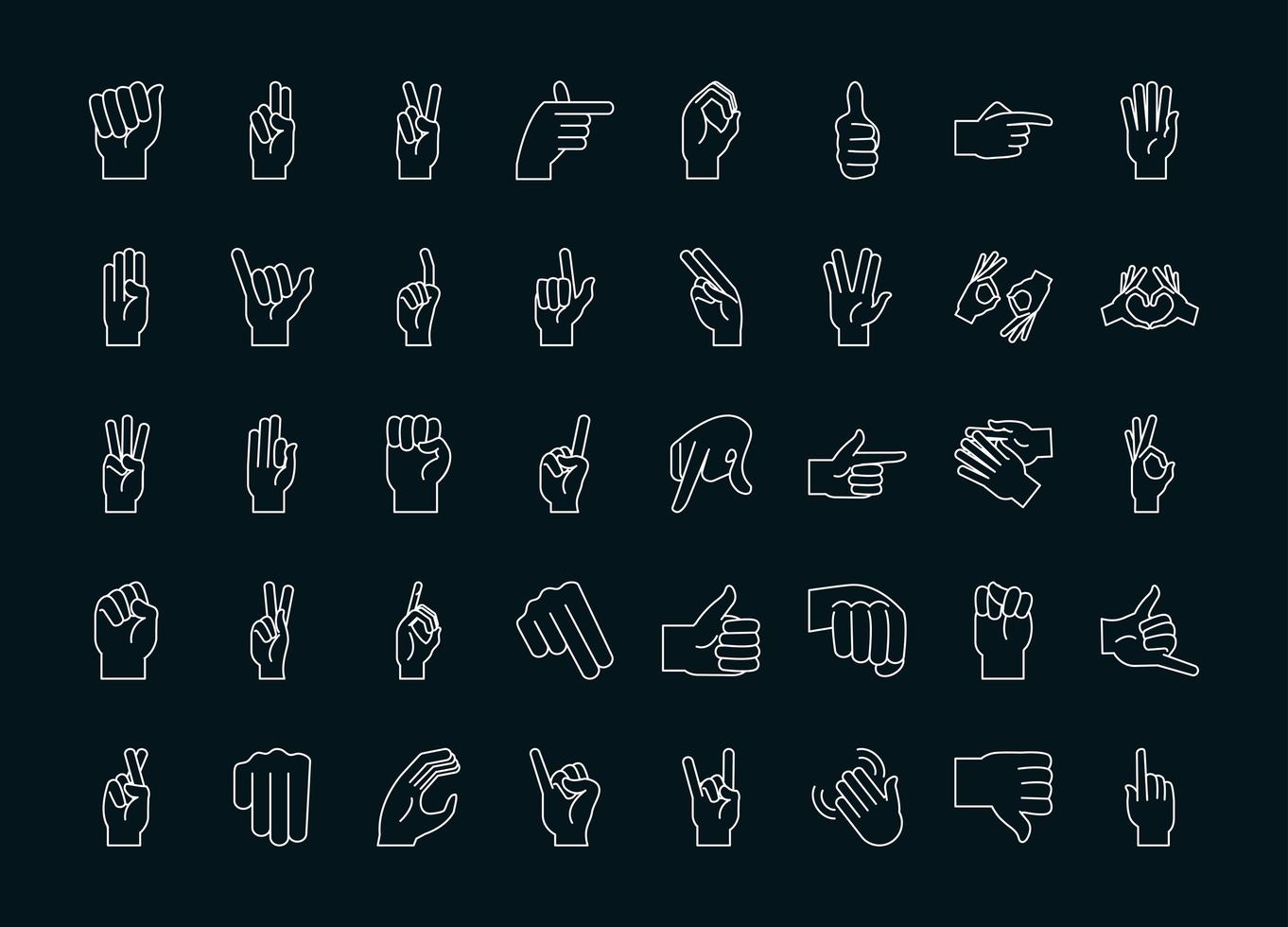 Sign language and hand gestures icon collection vector