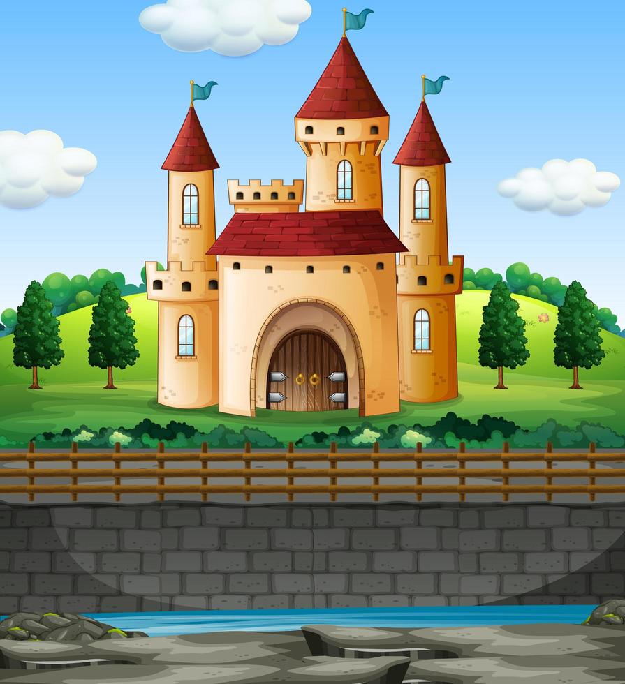 Scene with castle in on the wall vector