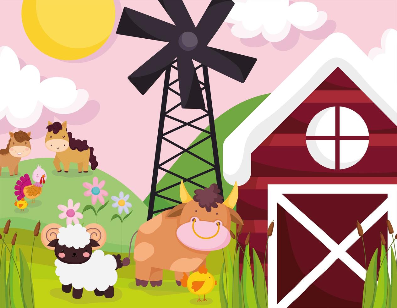 lindos animales en una granja. vector