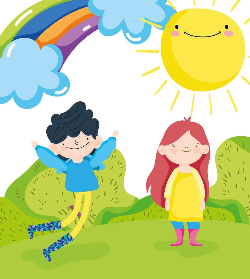 Little kids playing outdoors vector