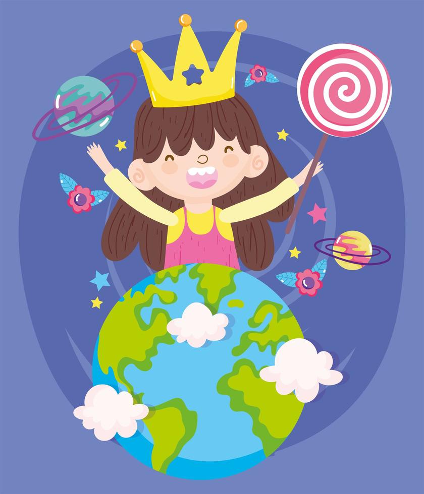 Little girl with crown and lollipop vector