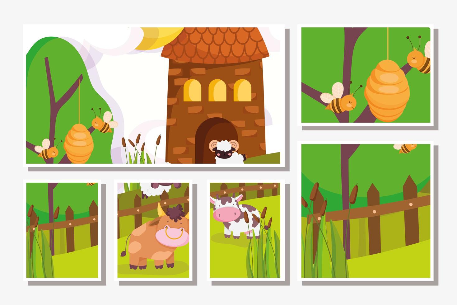 Cute farm animals cards vector