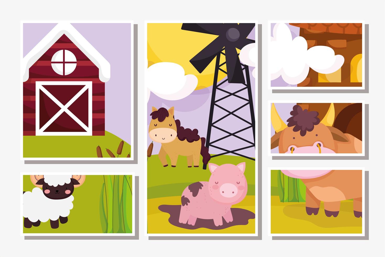 Cute farm animals cards vector