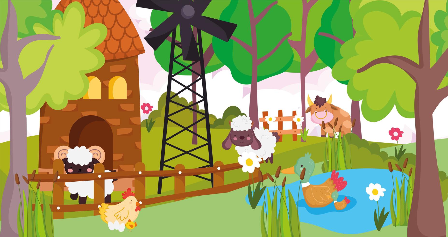 Cute animals in a farm vector
