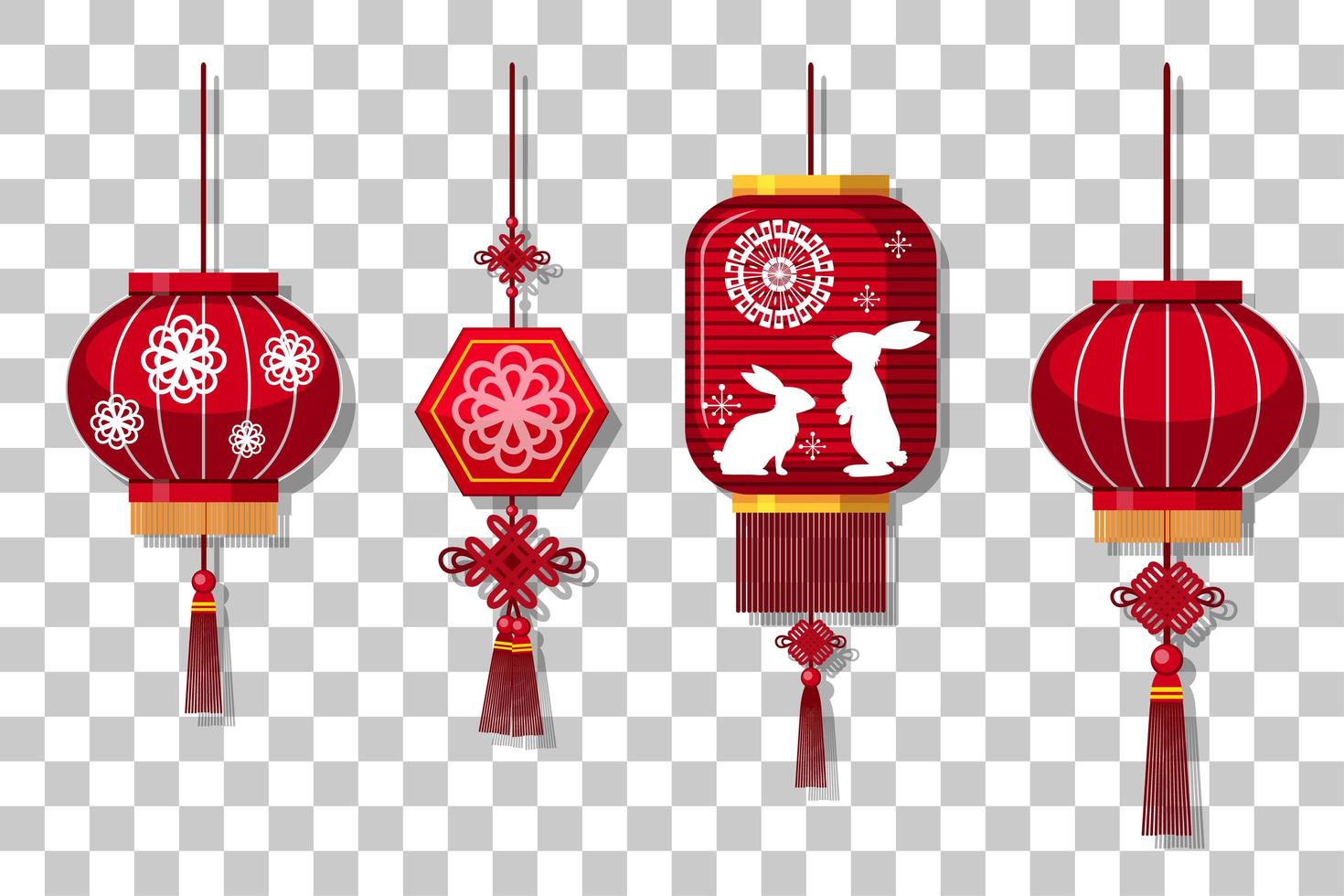 Set of chinese lantern hanging isolated on transparent background vector