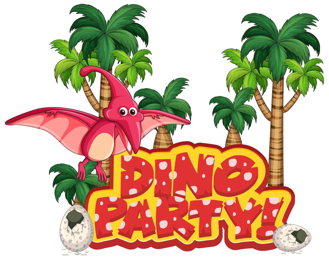 diseño de fuente para word dino party con pteranodon volando vector