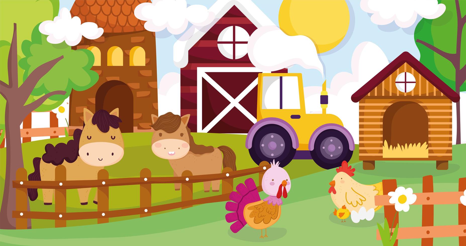 Cute animals in a farm vector