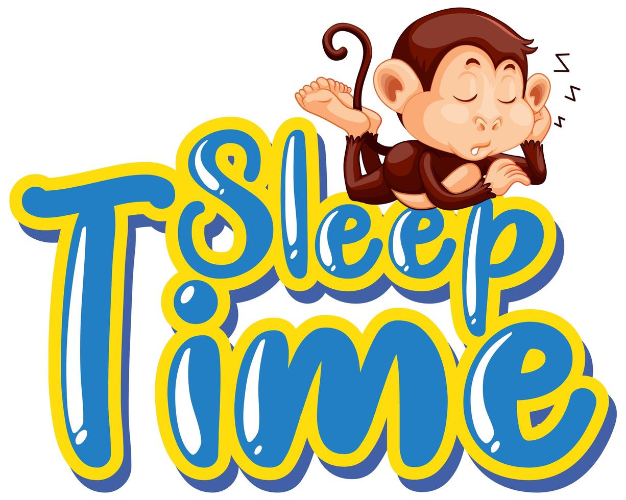 Sticker design for word sleep time with monkey sleeping vector