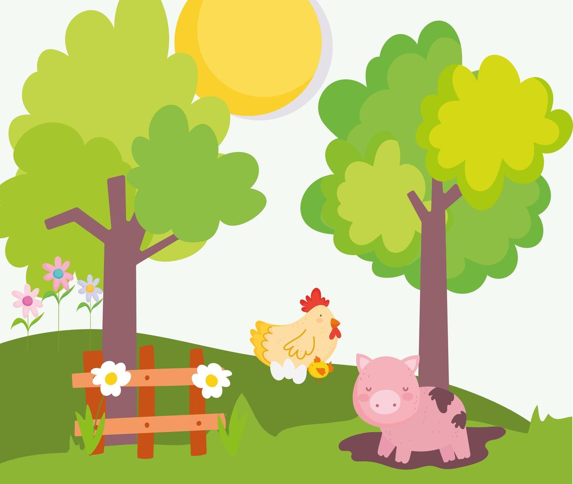 lindos animales en una granja. vector