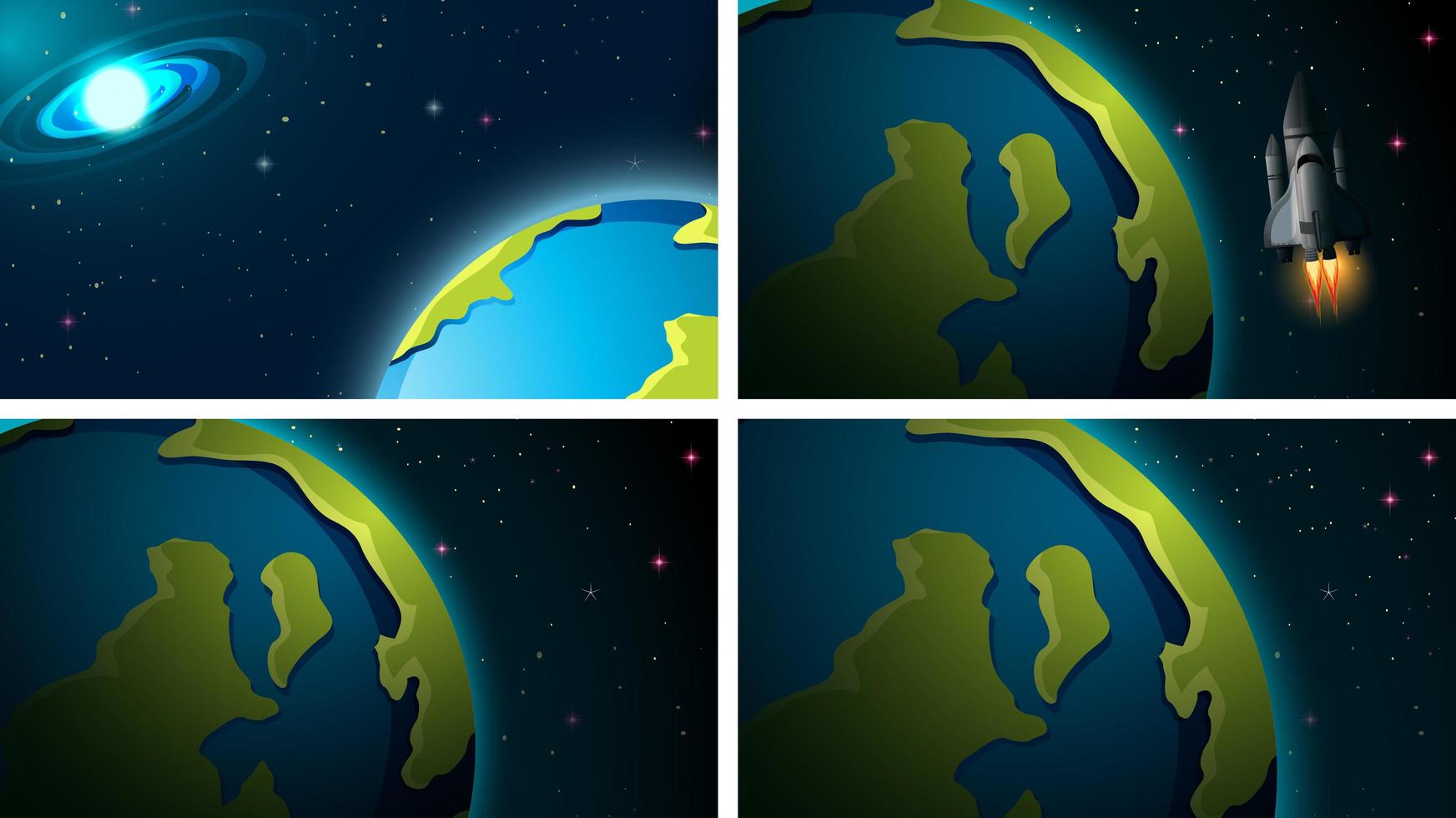 conjunto de escenas de la tierra en el espacio. vector