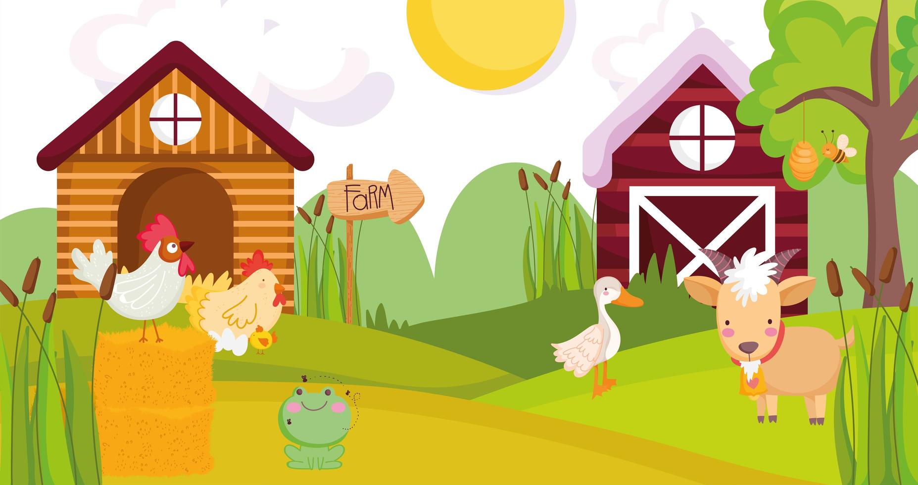 lindos animales en una granja. vector