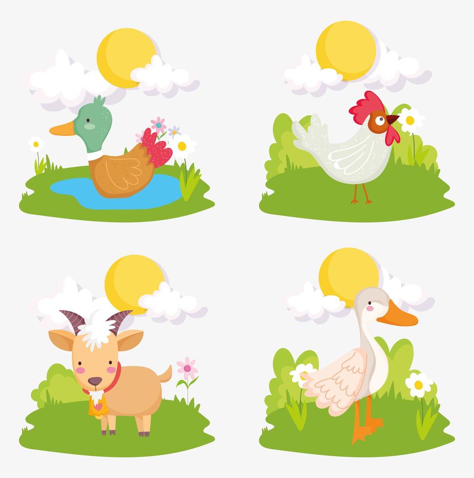 conjunto de lindos animales de granja vector