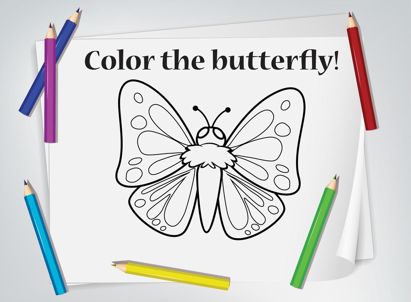 hoja de trabajo para colorear mariposa infantil vector