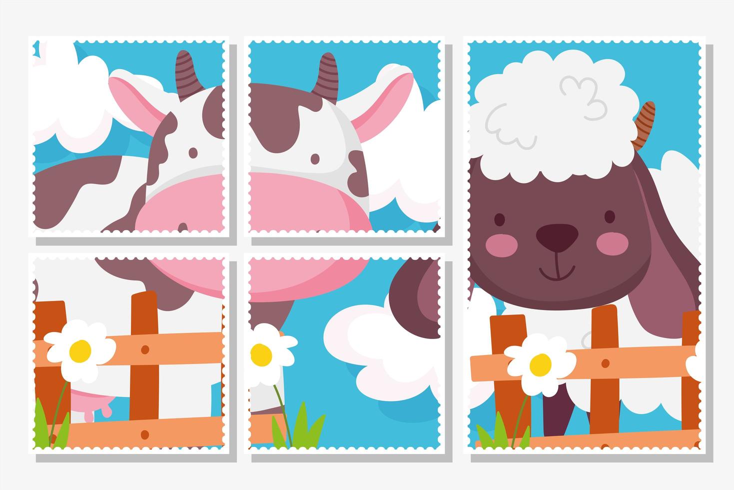 lindas tarjetas de animales de granja vector