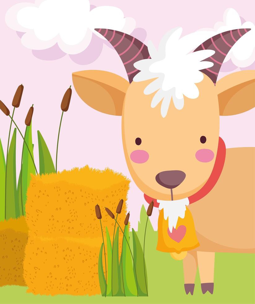 Cute goat with bell, farm animals vector