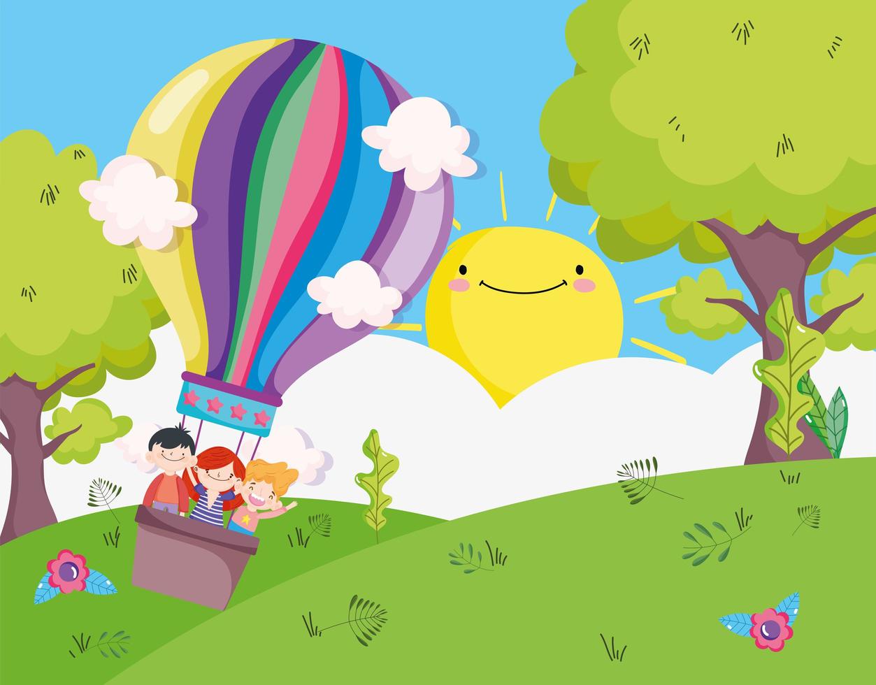 Little kids playing outdoors vector