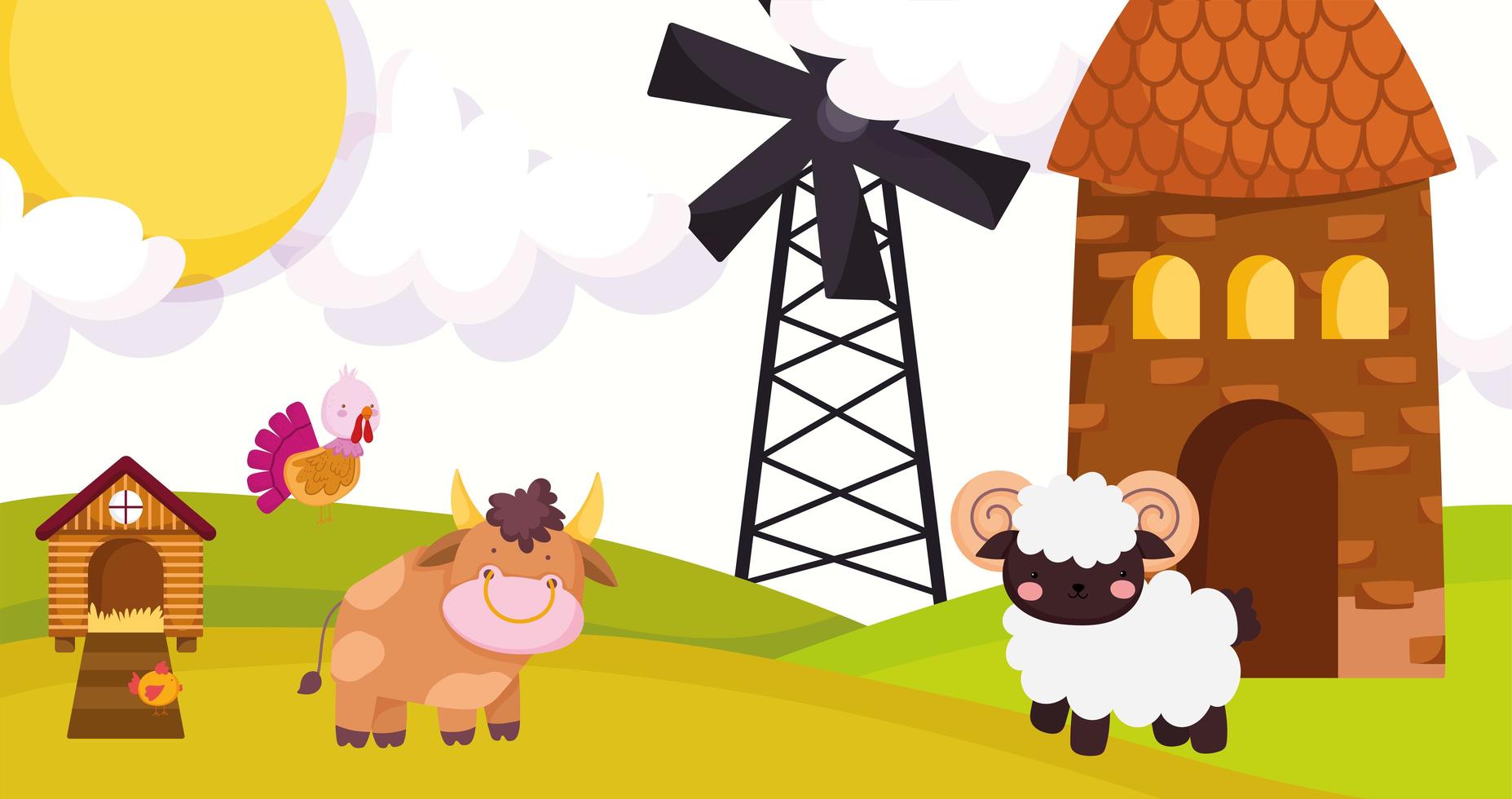 Cute animals in a farm vector