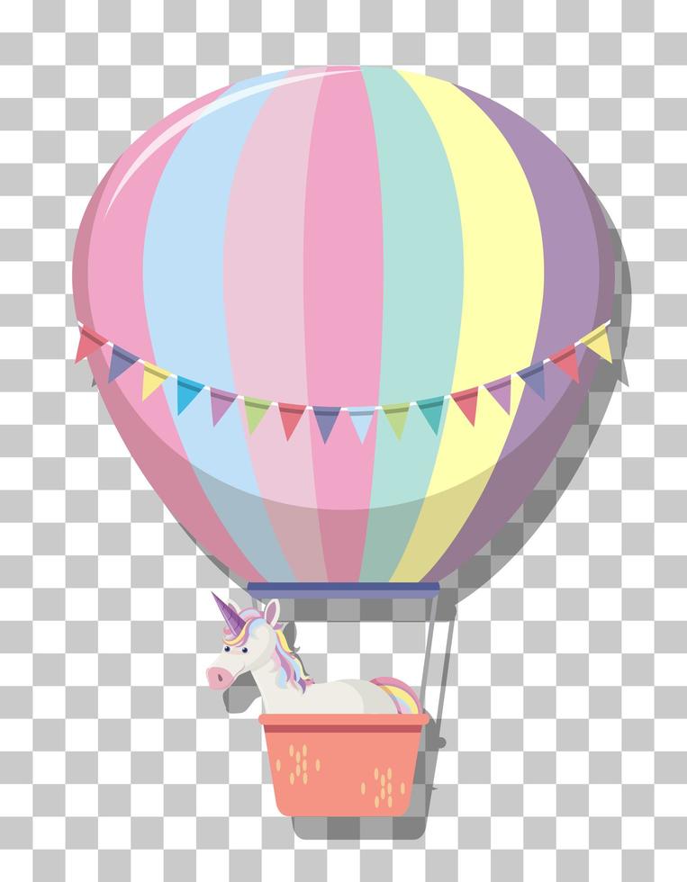 Cute unicorn in rainbow pastel hot air balloon isolated on transparent background vector