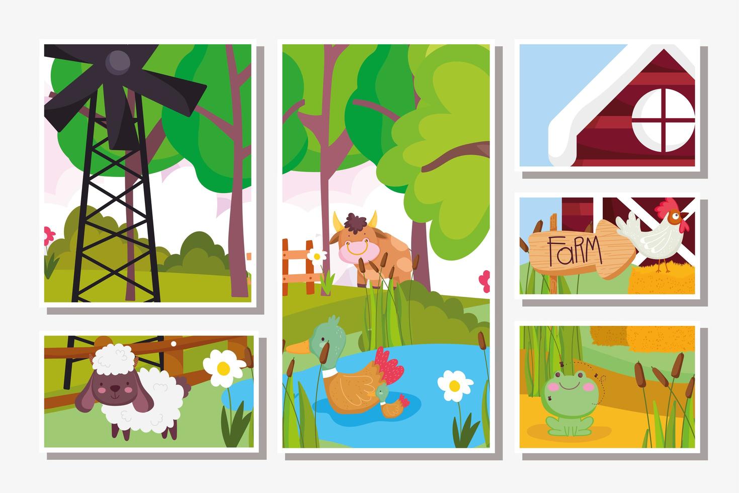Cute farm animals cards vector