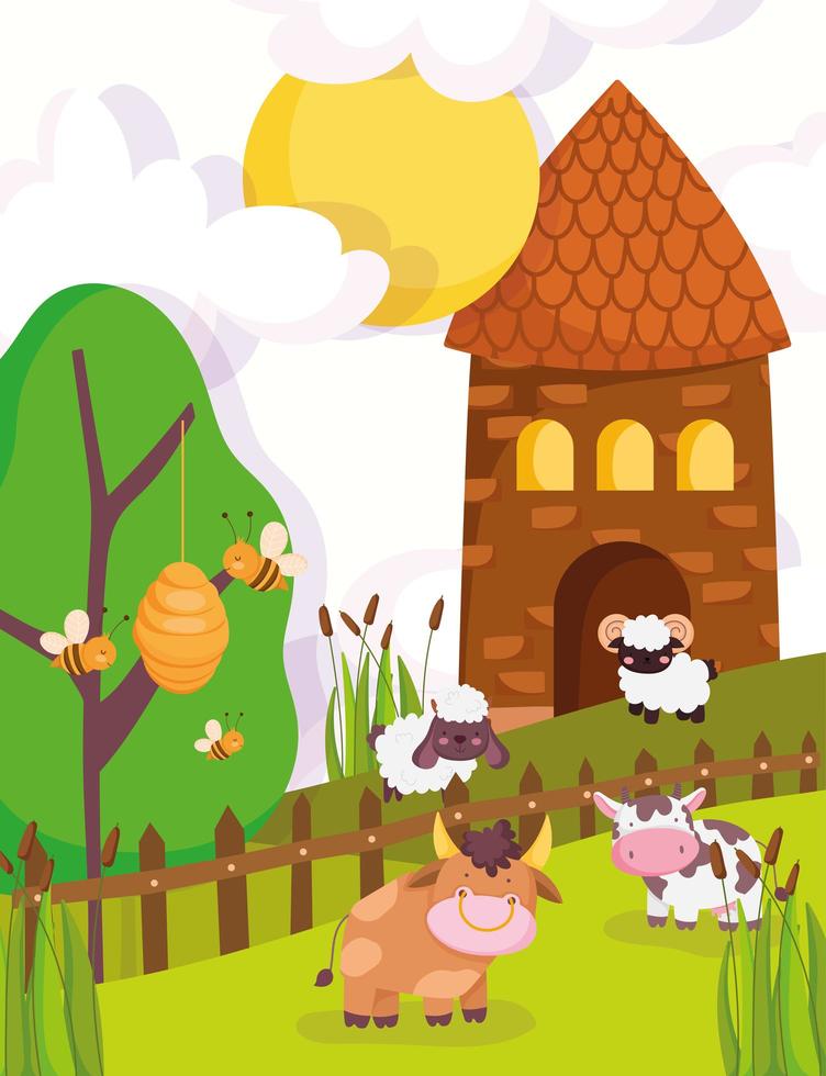 Cute animals in a farm vector