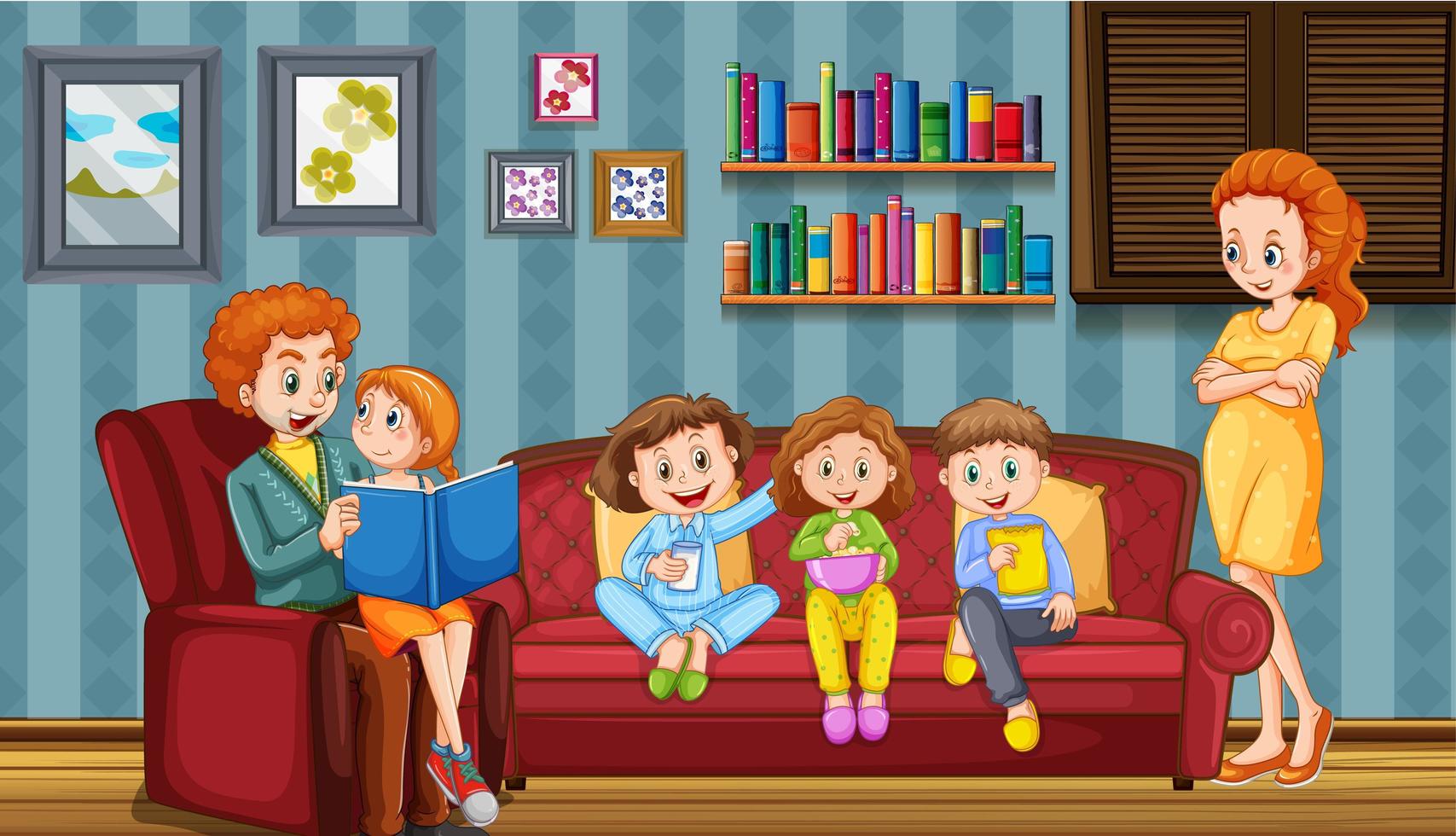 Happy family in living room vector