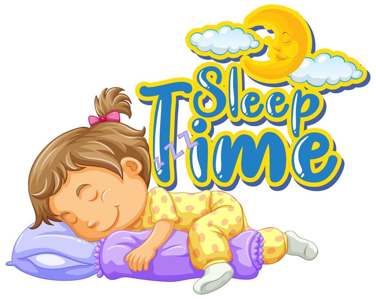 Font design for word sleep time with little girl sleeping vector