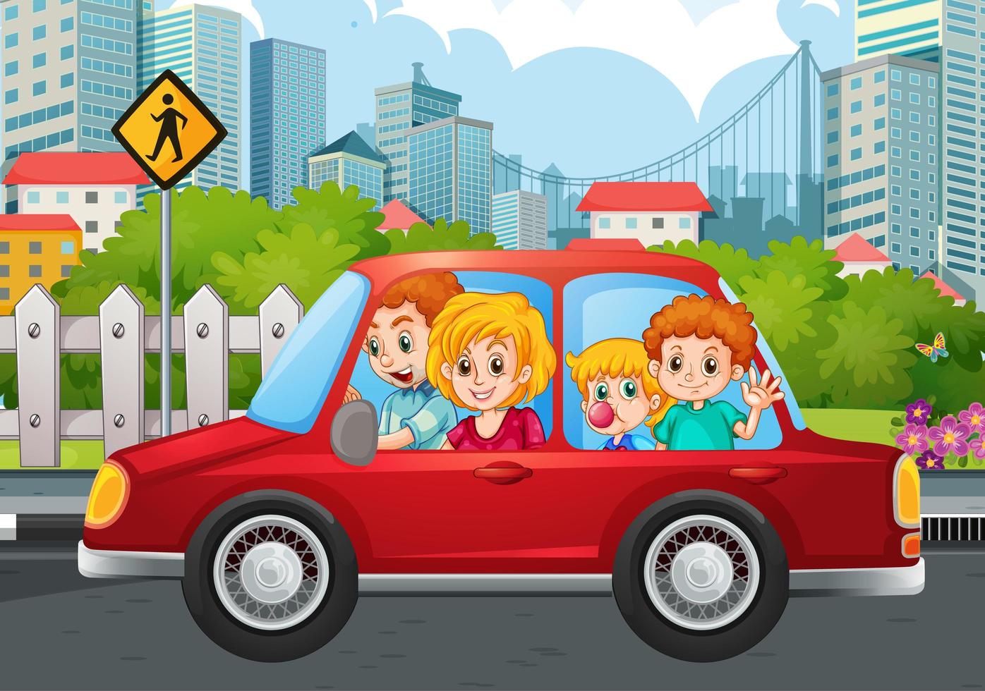 Happy family in the car vector