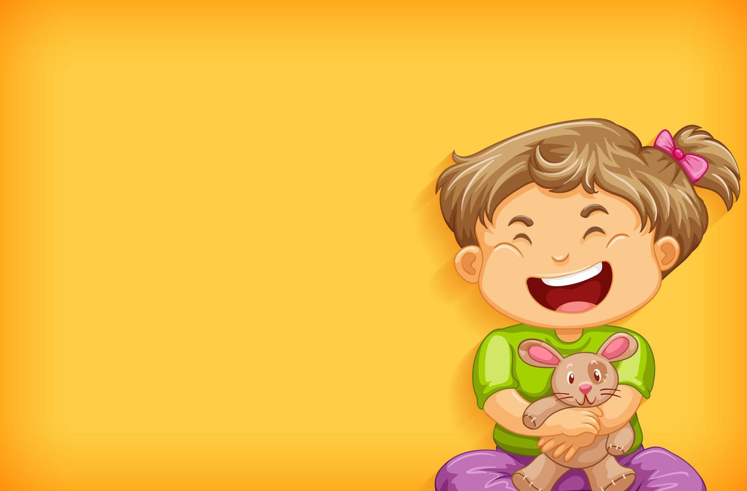 Background template design with happy girl and rabbit doll vector