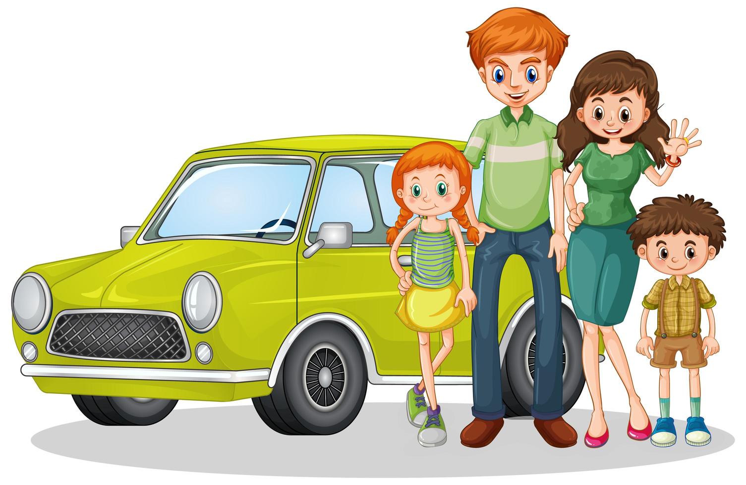 Happy family in front of car vector