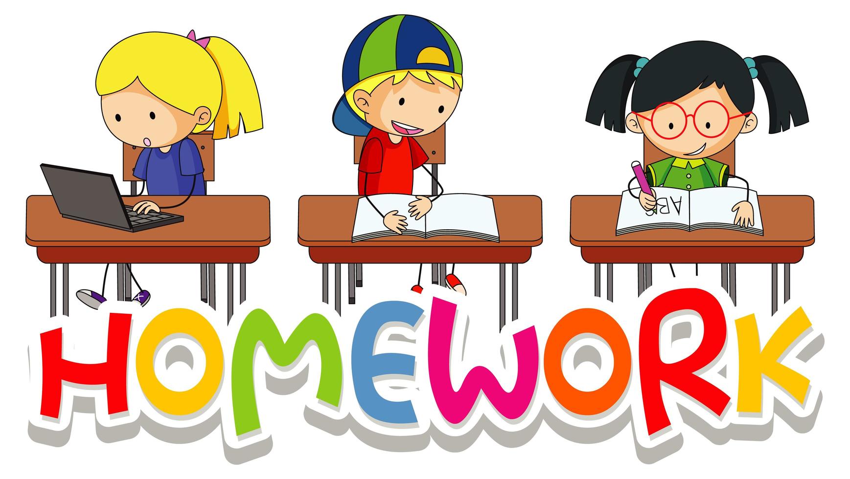 Font design for word homework with children in classroom 1437400 Vector Art  at Vecteezy