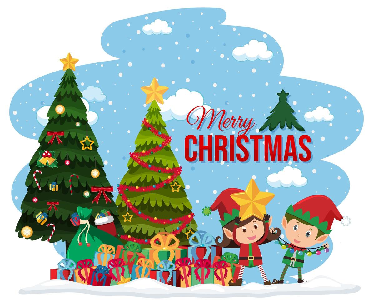 Elfs celebrating Christmas  banner vector