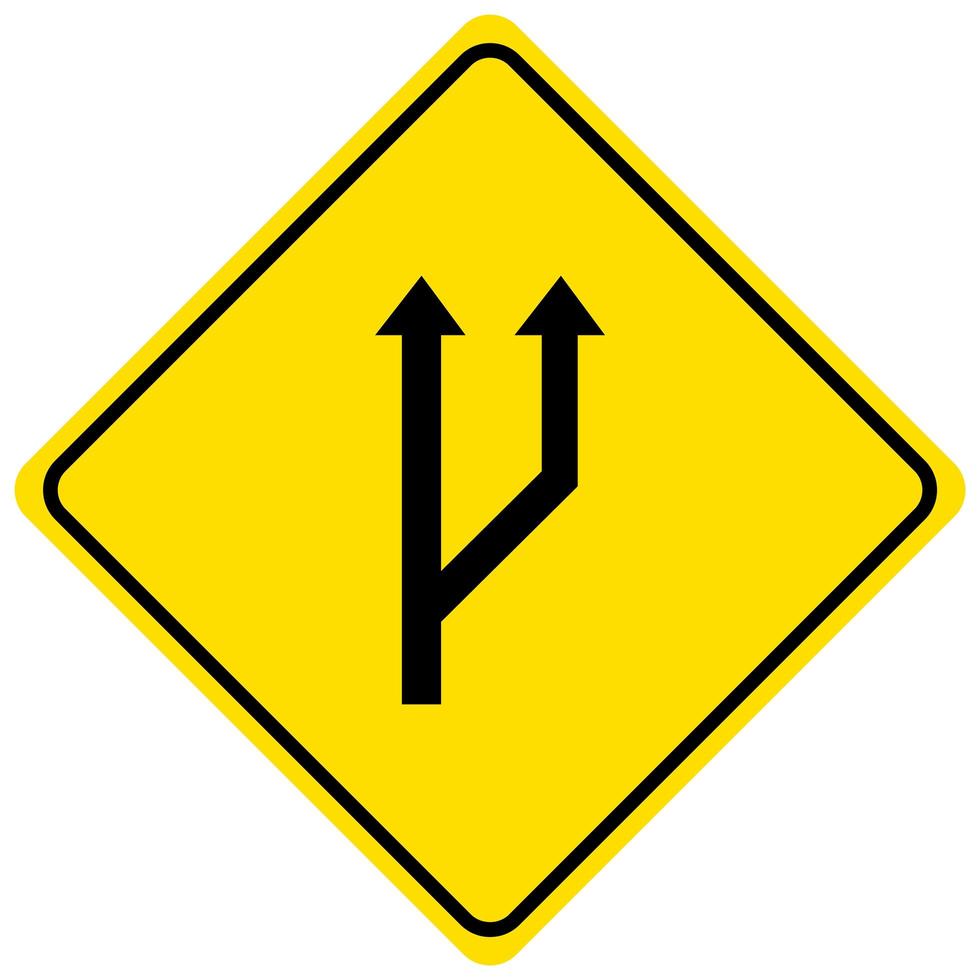 Inicio de un carril de adelantamiento cartel amarillo sobre fondo blanco. vector