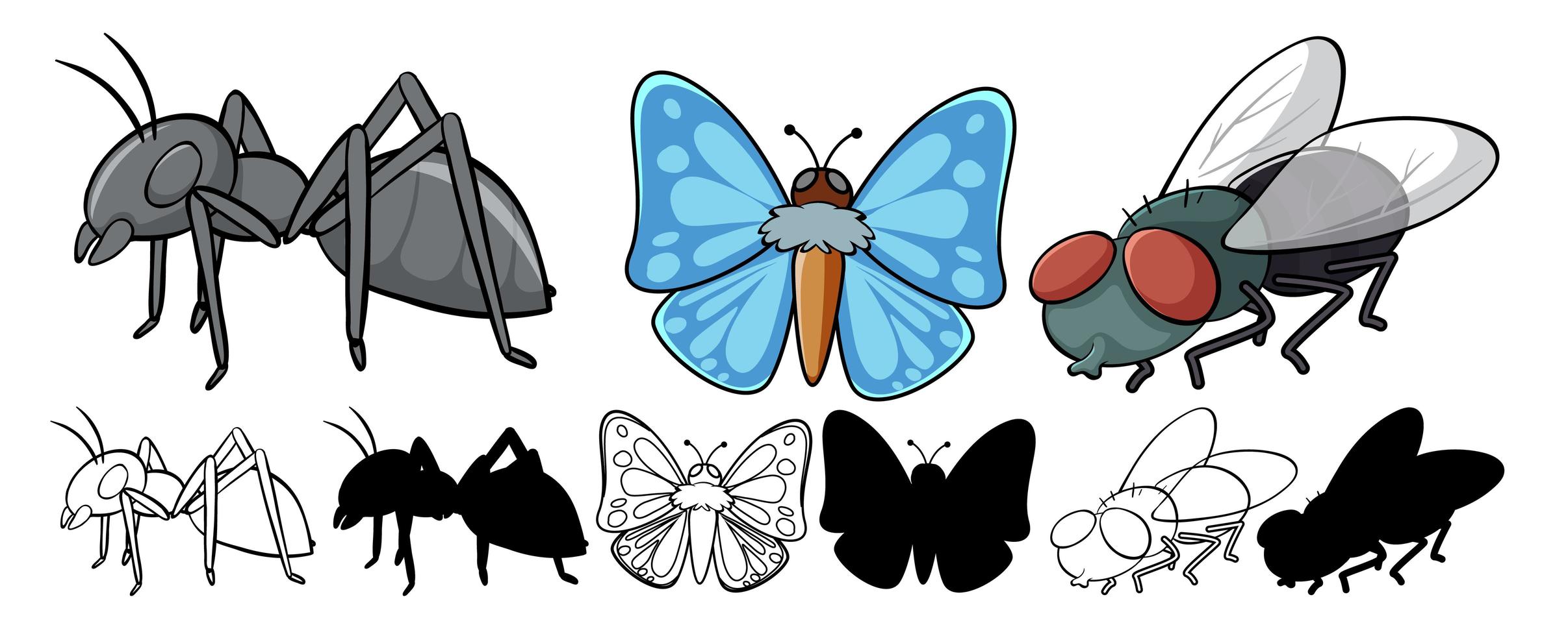 conjunto de dibujos animados de insectos vector