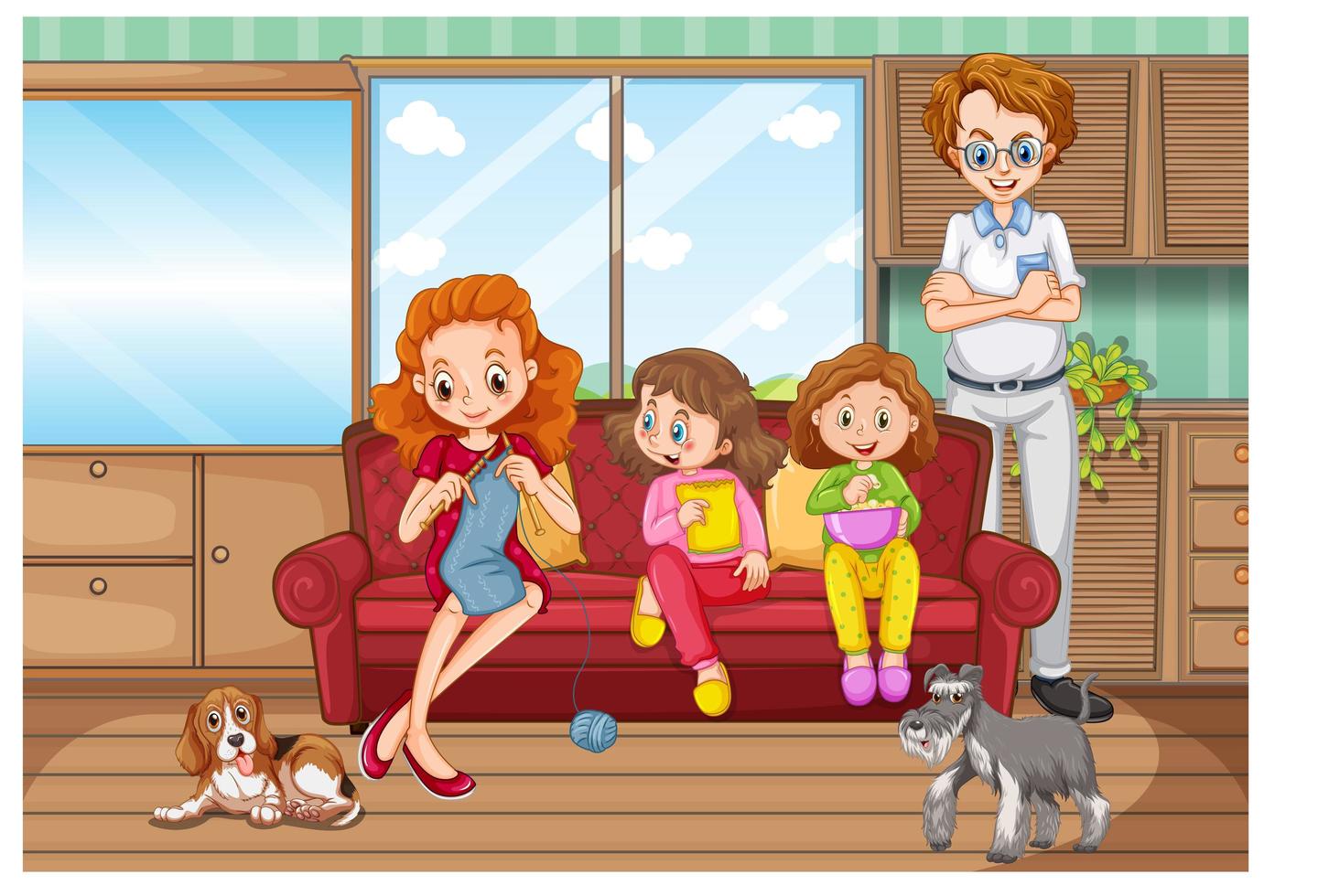 Scene with family having a good time at home vector