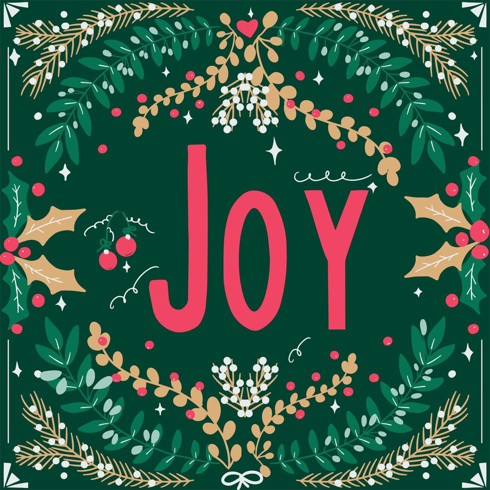 Hand drawn Joy typography and foliage vector