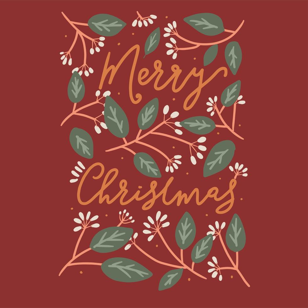 Red floral Merry Christmas typography card design vector