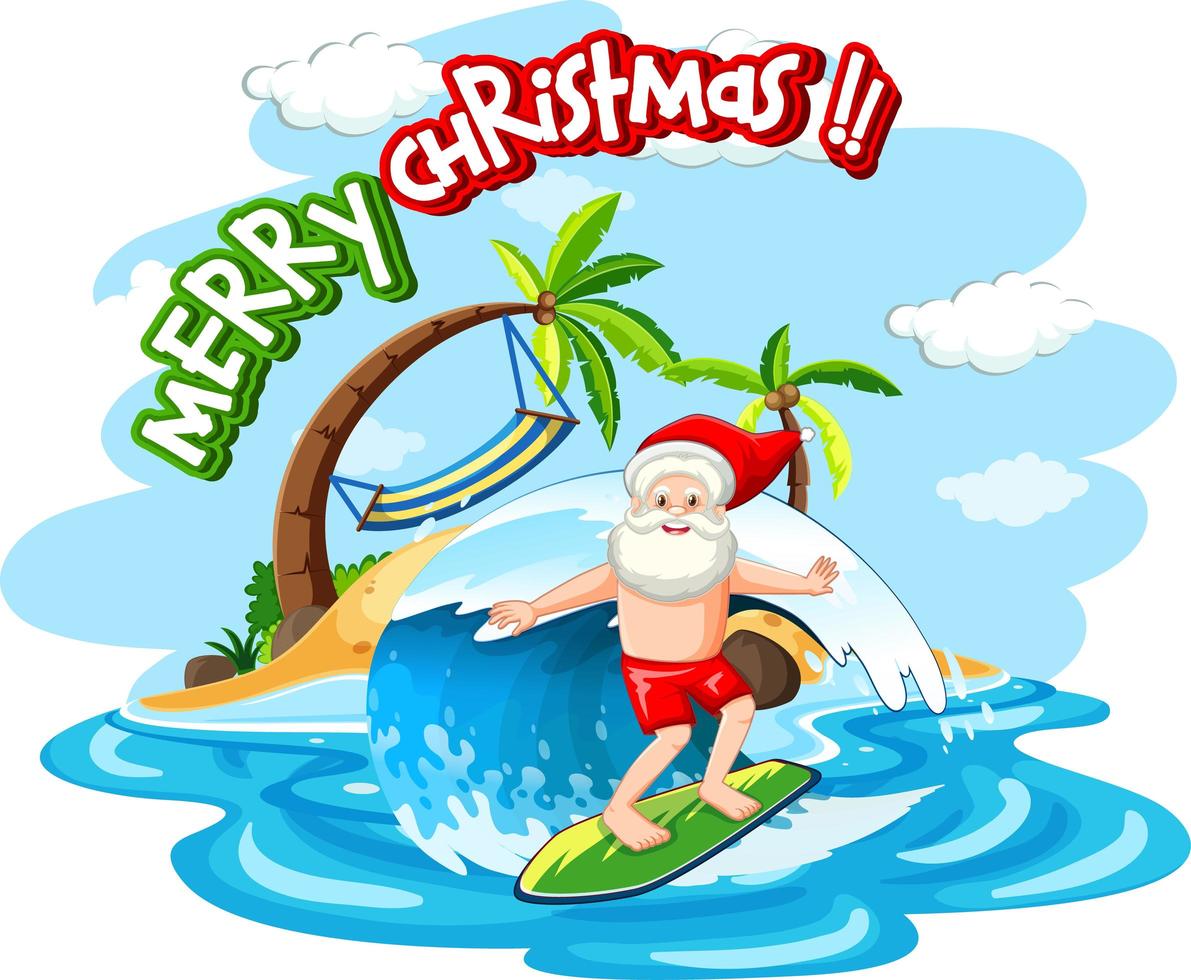 Santa Claus surfing at the beach for summer christmas vector