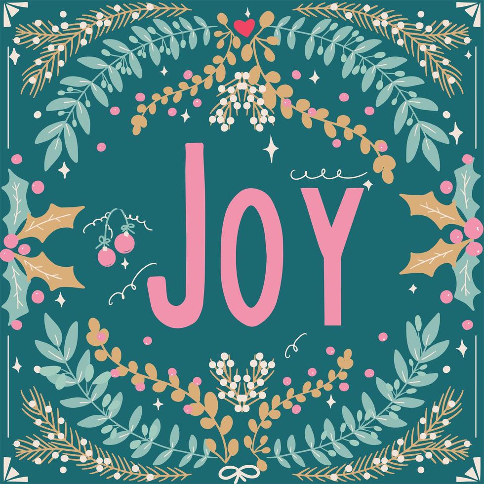 Hand drawn Joy typography and foliage vector