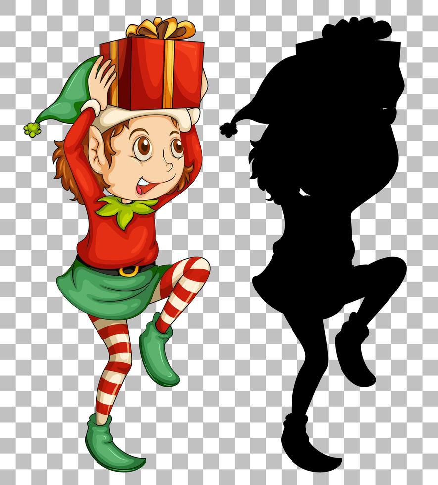 Elf holding present box vector