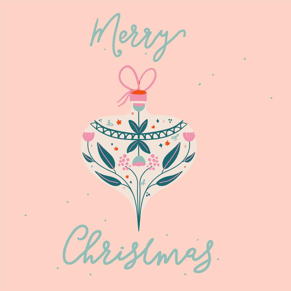 Retro hand drawn Merry Christmas ornament and typography vector