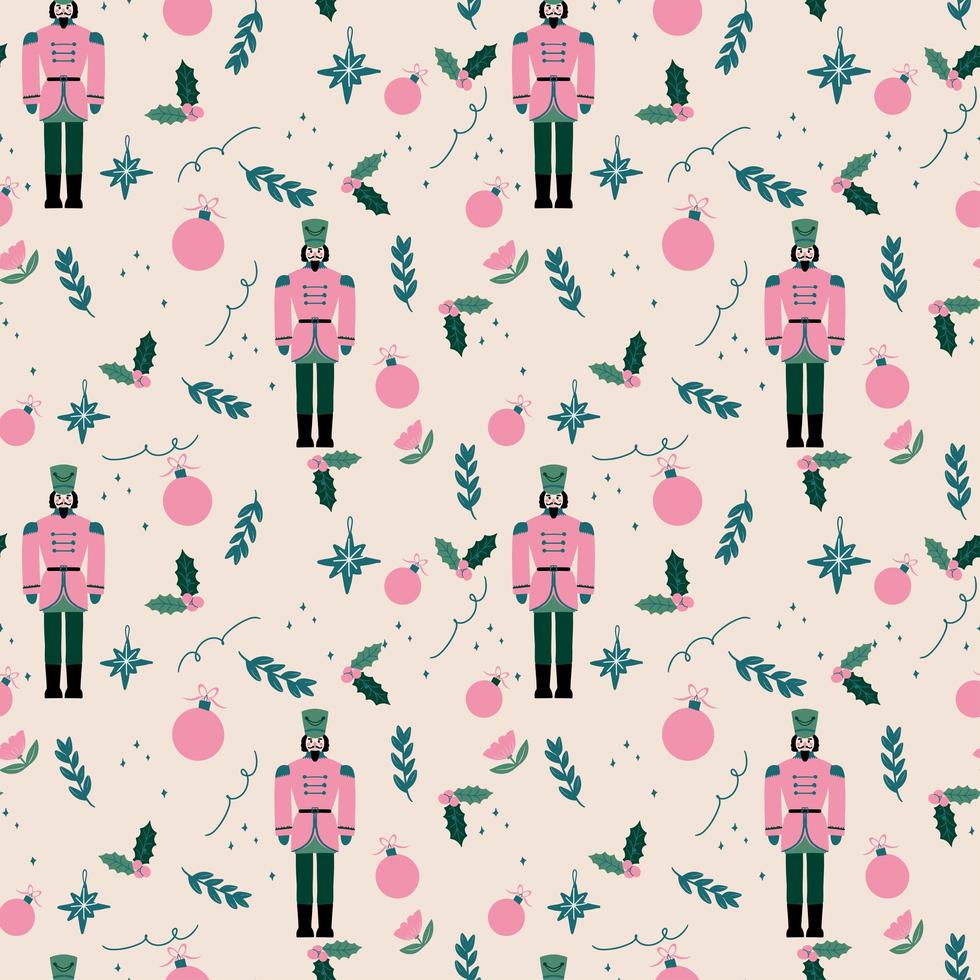 Hand drawn nutcracker New Year and Christmas seamless pattern vector