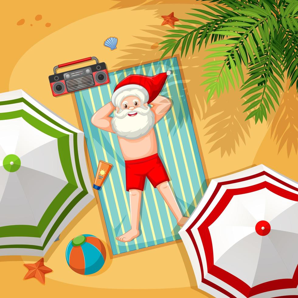 santa claus en la playa para el verano navidad vector