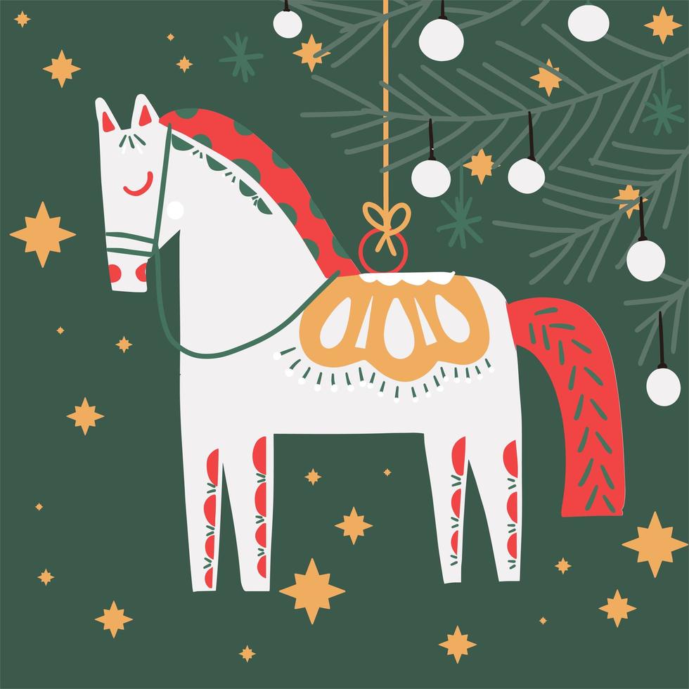 Retro hand drawn horse Christmas tree ornament vector