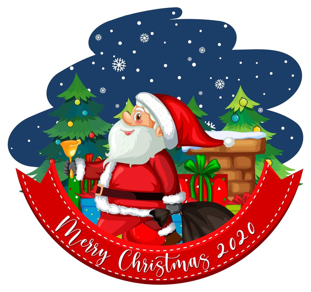 feliz navidad 2020 banner de fuente con lindo santa claus sobre fondo blanco vector