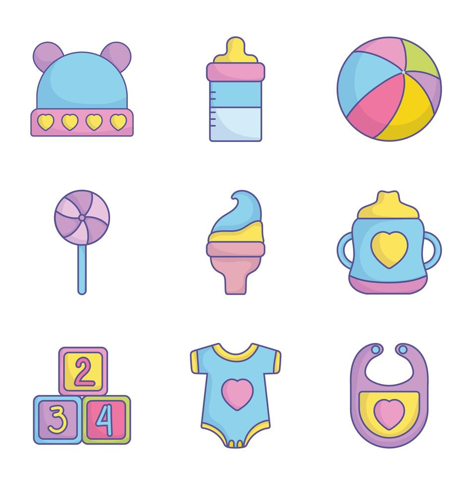 linda colección de iconos de baby shower vector