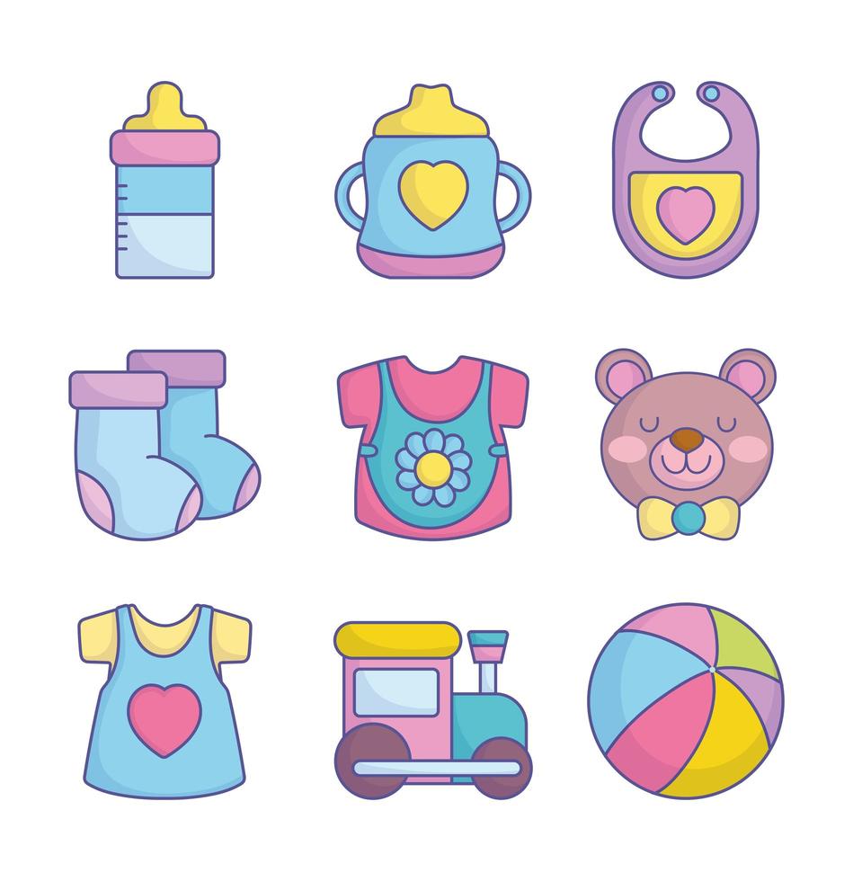 linda colección de iconos de baby shower vector